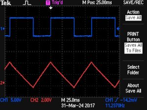 square and triangle waves on oscilloscope